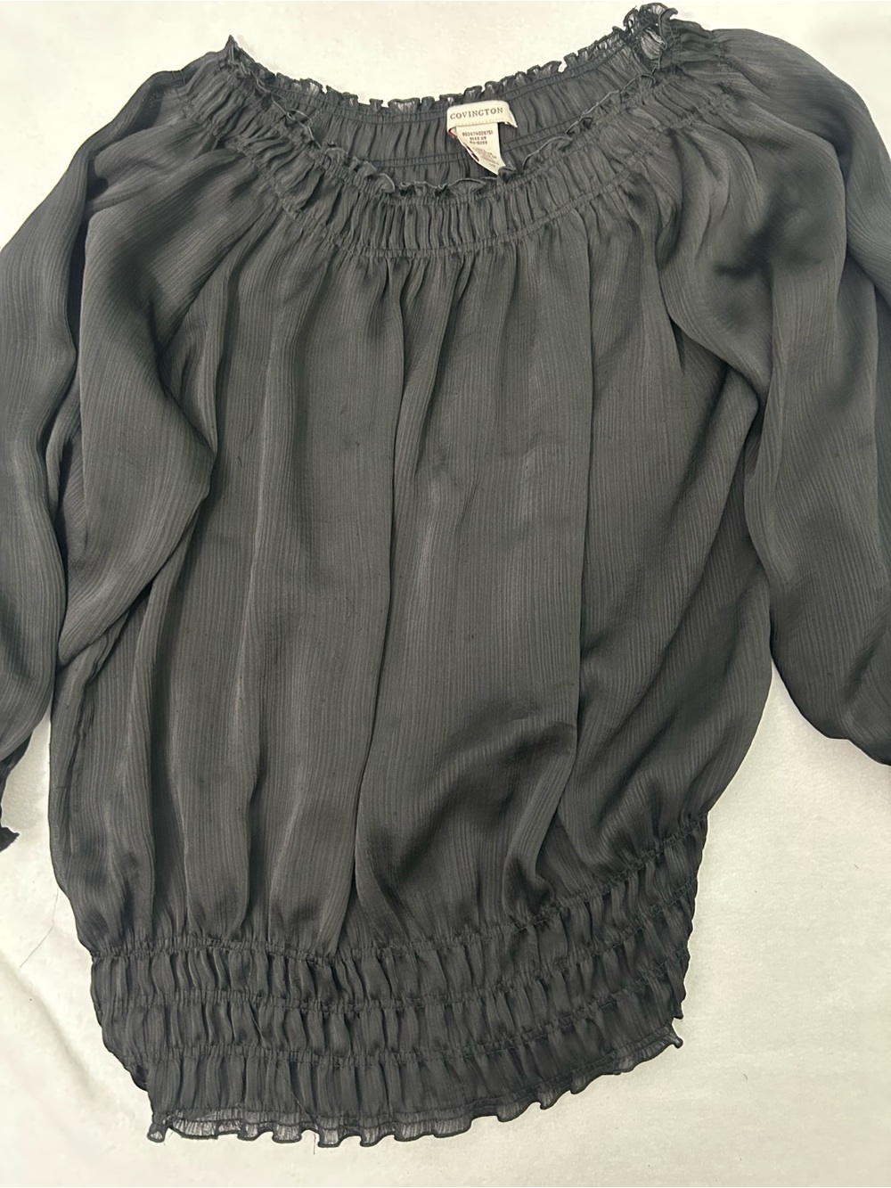 Covington Black Sheer Off-Shoulder Blouse